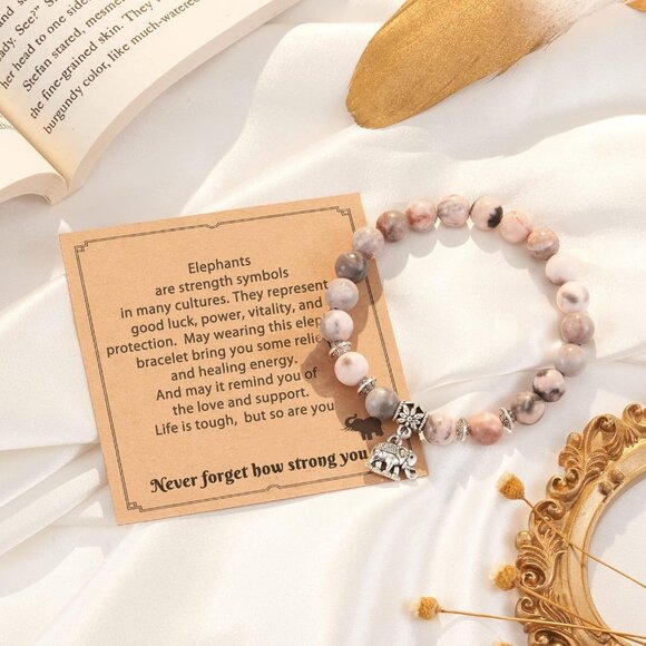 Elephant Bracelet Natural Stone Silver-Style Charm for Women Lucky Gift - Picture 6 of 7